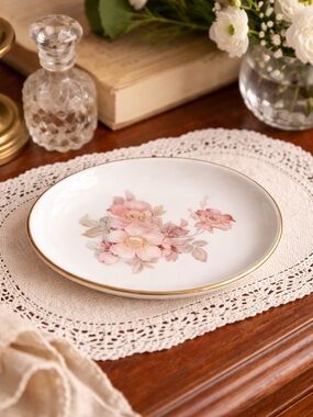 Vintage Schumann Bavaria Floral Porcelain Dish Gold Trim 5x4